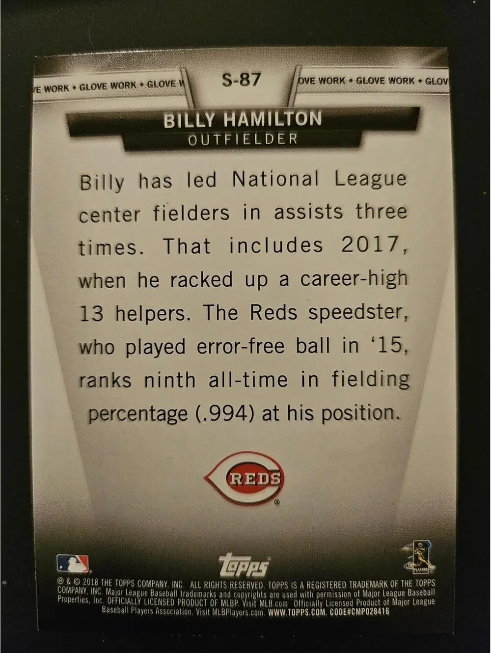 2018 Topps Salute Blue #S-87 - Billy Hamilton - Cincinnati Reds -RAW Mint - Picture 2 of 2